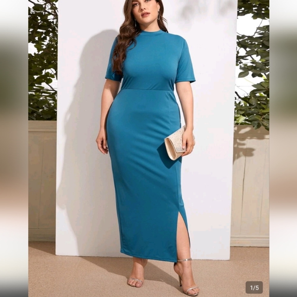3/$20 Teal Split Hem Mock Neck Dress 2X